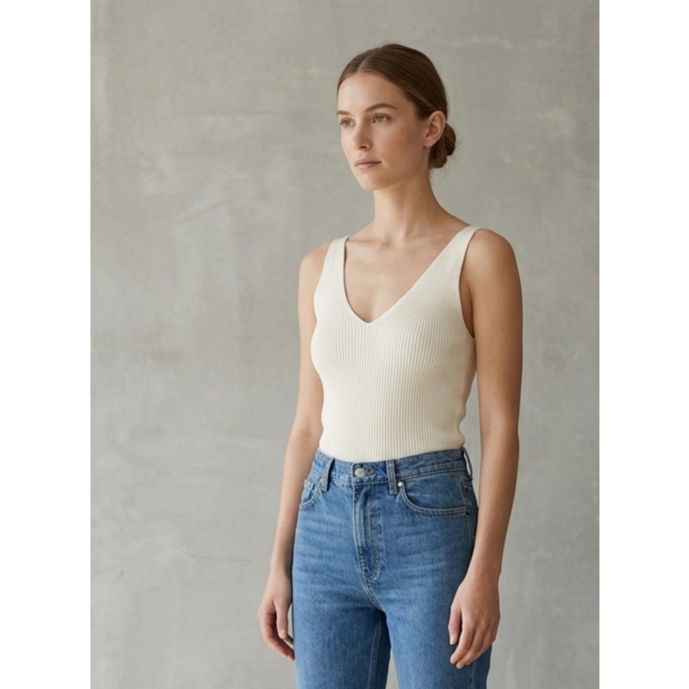 Stradivarius Ribbed Tank Top Cream Minimalist Essential Size M